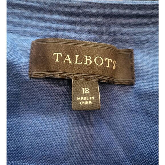 Talbots Blazer Jacket Women's 18 Blue Linen Collarless Open Bright - Picture 4 of 5